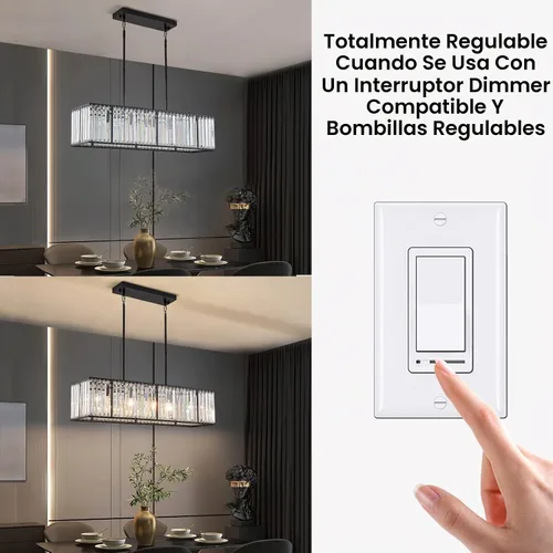 Vista 4 de Siljoy Candelabro rectangular moderno de cristal, 5 luces, color negro, rectangular, con forma de gota de lluvia, lámpara de techo colgante lineal