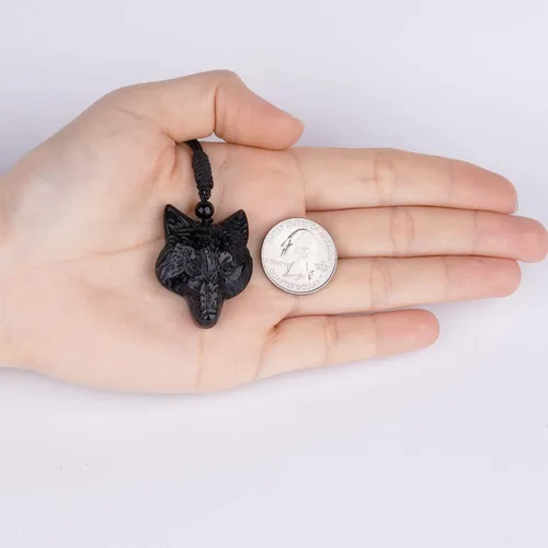 Vista 4 de ASGIFT Collar de obsidiana negra con amuleto de piedra curativa con dije de protección con collar de cuerda ajustable, regalo de cumpleaños