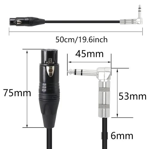 Vista 5 de Cable de 1/4 a XLR de 90 grados en ángulo recto de 0.250 in TRS macho a conector XLR hembra Cable de micrófono estéreo de audio para altavoces