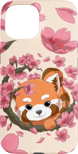 Vista 6 de Funda para iPhone 15 Pro Cute Red Panda y Sakura Cherry Blossom