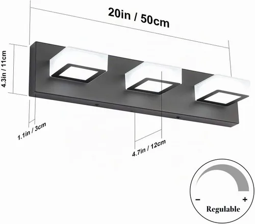Vista 5 de Ralbay - Luz LED negra para tocador de baño, moderna, atenuable con 5 temperaturas de color, accesorios de iluminación de pared de acrílico negro