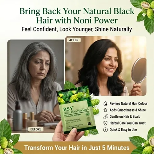 Vista 2 de BSY Noni Black Hair Magic Hair - Champú de color para el cabello (0.4 fl oz x 6 bolsitas) Tinte permanente natural sin amoníaco para hombres