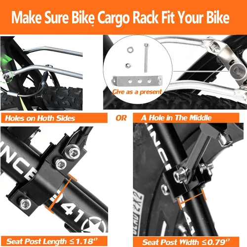 Vista 6 de Portaequipajes trasero para bicicleta con reflectante de gran tamaño, Portaequipajes para bicicleta con soportes de montaje extra largos