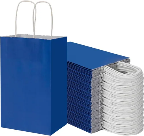 Vista 8 de Toovip Paquete de 100 Bolsas Pequeñas de Papel Kraft Negro de 5.25x3.25x8.25 Pulgadas con Asas a Granel, Bolsas de Papel de Regalo para Favores