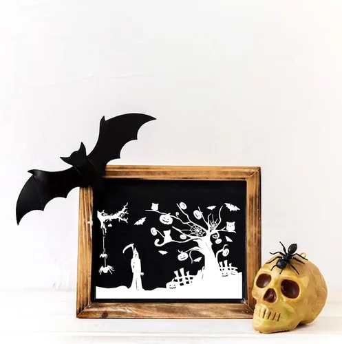 Vista 5 de Hying Sellos transparentes de fondo de Halloween para hacer tarjetas, murciélagos de la muerte, calabaza, araña, sellos de goma transparente