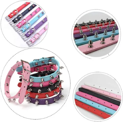 Vista 5 de Collares con púas para perros pequeños, collar de gato con punta de remache, collar de piel sintética con tachuelas, collar para cachorros