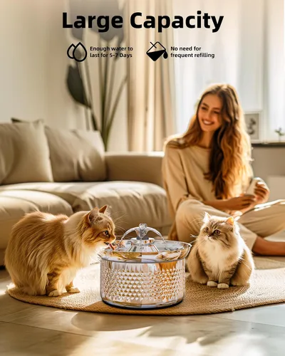 Vista 3 de Bomba de repuesto para fuente de agua para gatos Fuente de agua para gatos de acero inoxidable de 108 oz/3.2 L para gatos en el interior, fuente