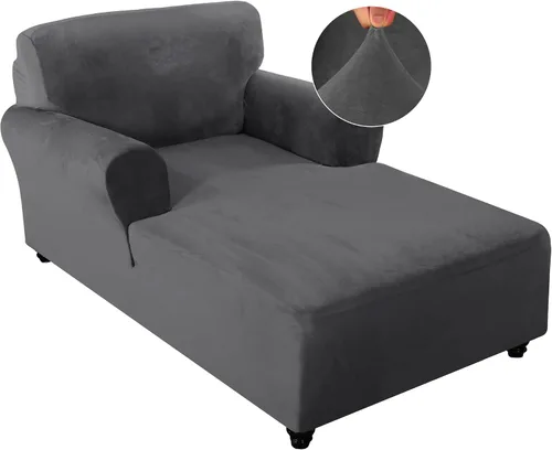 Vista 11 de FantasDecor Fundas de terciopelo de lujo para sala de estar, funda elástica para tumbona, ultra suave, lavable a máquina, color negro
