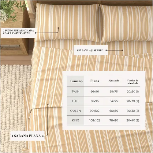 Vista 4 de Great Bay Home Juego de sábanas de microfibra de tamaño matrimonial, sábanas de 4 piezas a rayas color gris pardo, ropa de cama de microfibra 02