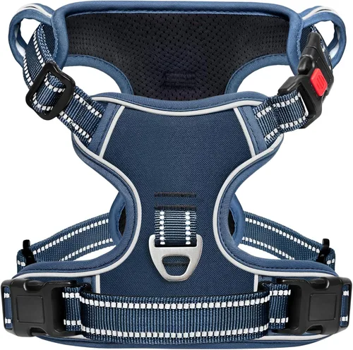 Vista 18 de Timos Arnés para perro de tamaño pequeño, arnés sin tirones para mascotas con cuello a presión bloqueable, chaleco reflectante para perro, sin