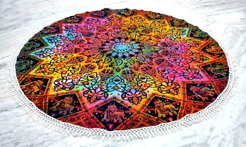 Vista 6 de Tapiz redondo de mandala indio, manta de playa, mantel de algodón gitano hippie bohemio, toalla de playa, esterilla de yoga