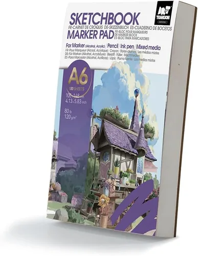 Vista 10 de TRANSON Paquete de 2 mini cuadernos de bocetos A6, papel de arte pesado de 80 libras/4.23 oz/m², no se traspasa, 100 hojas/200 páginas de 4.13 x