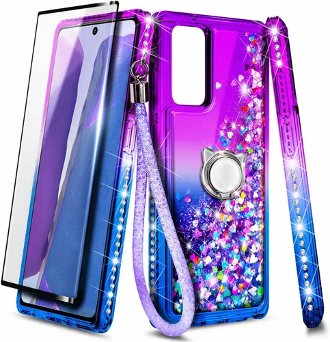 Vista 8 de NZND Compatible con Samsung Galaxy A13-5G funda para teléfono, aguamarina/morado Brillante purpurina flotante cascada líquida linda cubierta