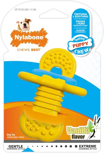Vista 12 de Nylabone Juguete masticable para cachorros con textura para nudillos y huesos, pequeño Lamb & apple flavor, freezable for added comfort, turns