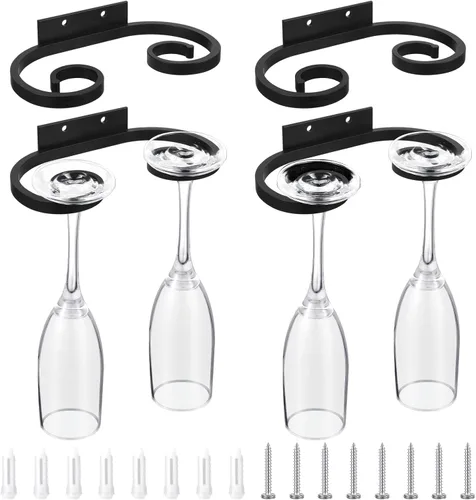 Vista 8 de Wenqik 2 soportes para copas de vino montados en la pared, soporte para copas de vino, alambre negro, soporte para colgar copas de vino, organizador