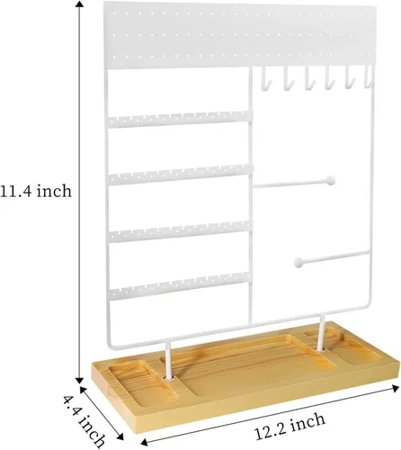Vista 7 de VIEFIN Soporte organizador de joyas colgante, soporte para aretes, soporte de joyería de 5 niveles con 120 agujeros para aretes, collares, pulseras