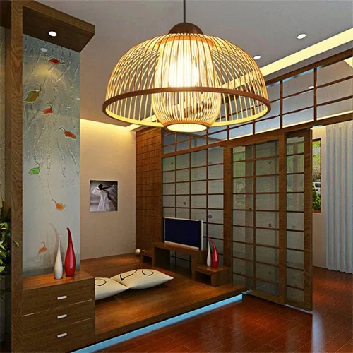 Vista 3 de Lámpara de bambú y madera de estilo chino personalidad creativa Hueco Endant Light Industrial Retro Material Natural Linterna Luz Colgante E27