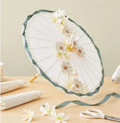 Vista 12 de Paraguas de bambú hecho a mano de 23 pulgadas de papel aceitado, paraguas de baile clásico chino japonés para bodas, fiestas, fotografía, disfraces