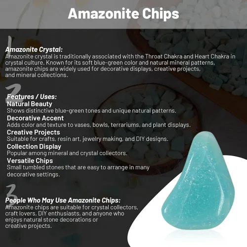Vista 5 de Chips de cristal de amazonita natural triturado de 1.1 libras, chips de cristales curativos a granel, piedras preciosas de cristal triturado