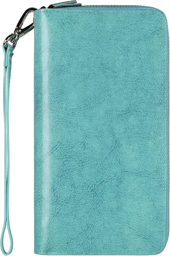 Vista 52 de Lavemi Pequeña cartera compacta para mujer, con bloqueo RFID, de piel auténtica, plegable, con ventanas de identificación