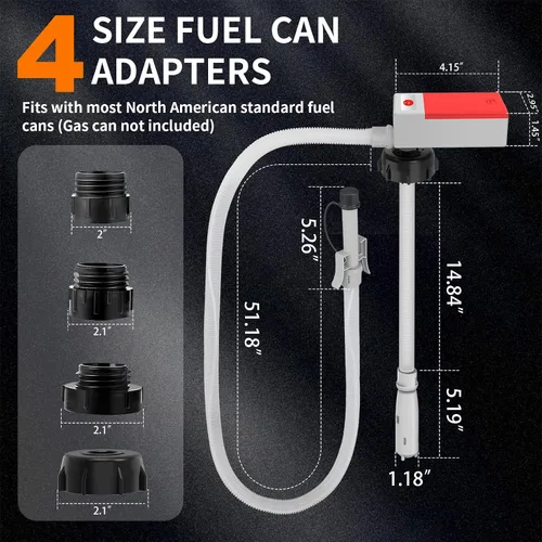 Vista 9 de Bomba automática de transferencia de combustible con sensor de parada automática, bomba de gasolina portátil rápida y segura con 3 adaptadores