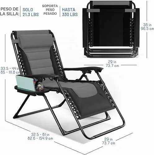 Vista 3 de Nestl Silla acolchada de gran tamaño de gravedad cero, silla de salón Negro /Gris