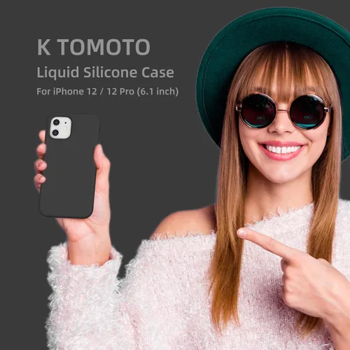 Vista 7 de Funda de silicona líquida compatible con iPhone 12/12 Pro, color negro [Protección contra caídas] [Resistente a los arañazos, a prueba de golpes]