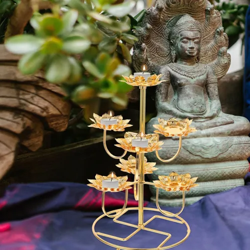 Vista 3 de NOLITOY 2 unids Lotus Ghee Lámpara Titular de la Lámpara de Mantequilla Candelabro Budista Latón Tibetano Lámpara de aceite Portavelas Votivo