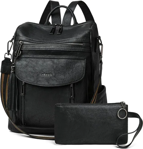 Vista 20 de Shrrie - Mochila de cuero para mujer, bolso de moda, mochila de cuero para mujer, mochila de viaje de diseñador, bolso de hombro convertible