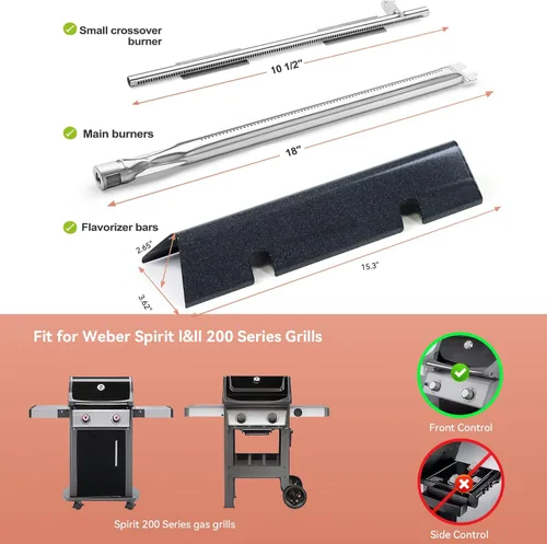 Vista 2 de Piezas para Weber Spirit E210 7635 Barras aromatizantes de 38.9 cm 69785 45.7 cm Quemadores de repuesto para Weber Spirit I y Spirit II 200 Series