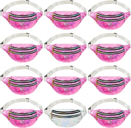 Vista 7 de Paquete de 12 riñoneras holográficas deportivas, impermeables, con lentejuelas, para mujeres, hombres, viajes, festivales, correr, senderismo