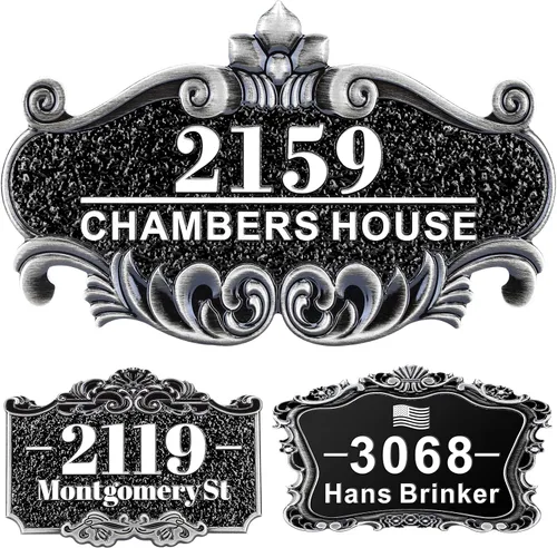 Vista 56 de Letrero de dirección fundido personalizado con número de casa, placa de dirección de casa de 12 pulgadas, letrero de número de Steet House