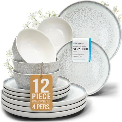 Vista 38 de Juego de vajilla de gres para 4 personas 12 piezas – Juego de platos y cuencos negros mate – Apto para lavavajillas, microondas y resistente a