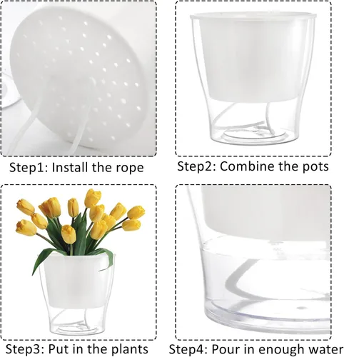 Vista 4 de ZOOFOX Paquete de 4 macetas de riego automático para plantas de interior, maceta grande de plástico transparente de 7 pulgadas, maceta decorativa