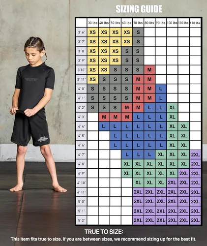 Vista 5 de Elite Sports Protector de Erupción de Jiu Jitsu para Niños BJJ, Camiseta de Compresión de Manga Corta para Entrenamiento Nogi para Niños y Niñas