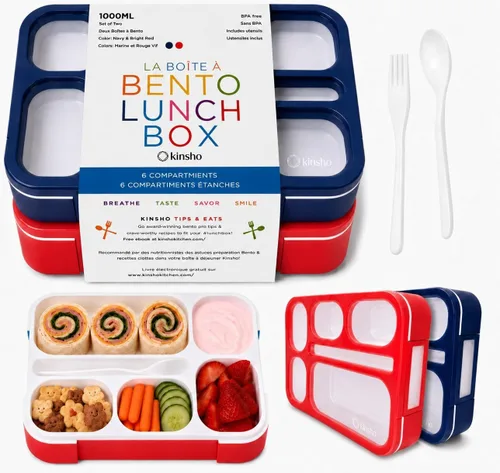 Vista 14 de Bento - Juego de Lonchera para almuerzo o refrigerio, a prueba de fugas, con recipientes, para niños y adultos, libre de BPA, apto para microondas