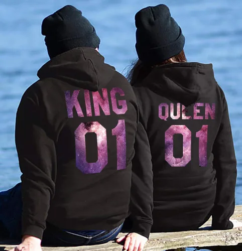 Vista 6 de Rey Reina Pareja Sudaderas Con Capucha Pareja Suéteres Suéteres Su Y Su Sudadera Con Capucha