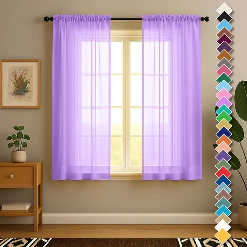 Vista 42 de YHSF Cortinas traslúcidas – Juego de 2 paneles para decoración del hogar – Elegantes cortinas de gasa sólida con bolsillo para barra
