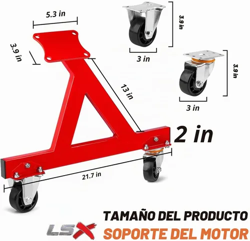 Vista 3 de Soporte móvil para motor V8 y LS - Soporte rodante de acero con ruedas y almacenamiento de herramientas Fácil montaje