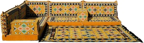 Vista 28 de arabicsofa Juego de asientos Jalsa en forma de L – Majlis árabe hecho a mano con almohadas de respaldo