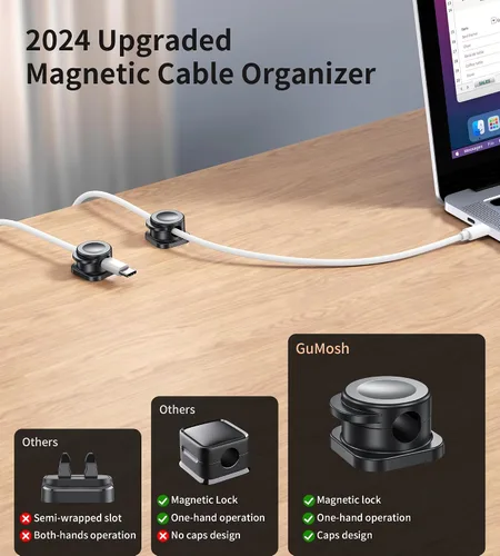 Vista 2 de [16 piezas] Organizador de cables, clips magnéticos para cables, organizadores de cables con adhesivo mejorado, organizador de escritorio