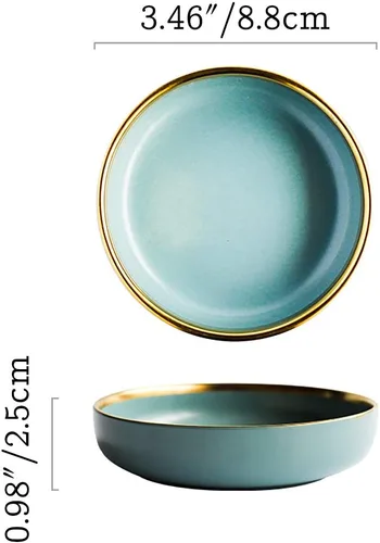 Vista 2 de Plato de cerámica moderno con borde dorado de alta calidad, plato de porcelana elegante para restaurante, juego de platos de cerámica aptos