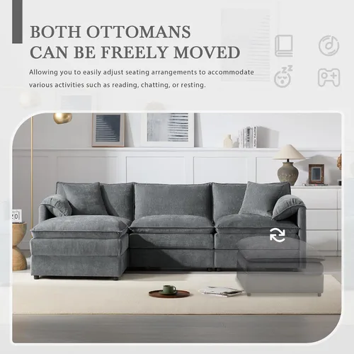 Vista 81 de Moderno sofá modular en forma de U con almohadas para la cintura, sofá cama con diván, sofá tapizado simétrico de felpilla de 6 asientos para sala