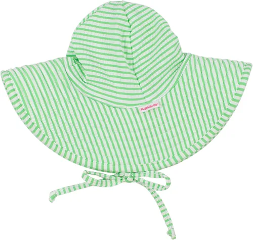 Vista 14 de RuffleButts® - Sombrero de playa con visera ancha y protección solar UPF 50+ para bebés y niñas 80% Nylon 20% Spandex, Reversible Polka Dots Banana