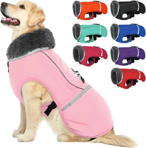 Vista 14 de QBLEEV Abrigo cálido para perro, chaqueta de invierno reflectante, impermeable, resistente al viento, ropa de cuello alto para perro para clima