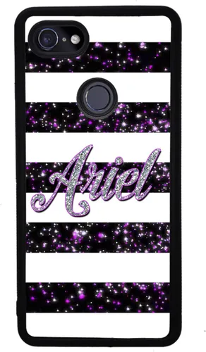 Vista 4 de Funda de goma negra personalizada con barras de purpurina moradas y plateadas, compatible con Google Pixel 10, 10 Pro, 10 Pro XL, 9a, 9 Pro, Pixel