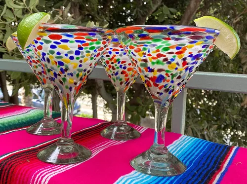Vista 6 de Juego de 4 vasos de Margarita modernos soplados a mano - Confetti Rock (12 onzas)