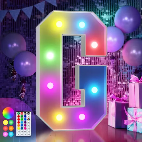 Vista 30 de Imprsv Letras coloridas de marquesina de 3 pies y letras grandes iluminadas RGB con control remoto, decoraciones de fiesta de cumpleaños Carta