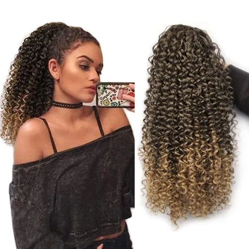 Vista 8 de Cola de caballo con cordón para mujeres negras, rizado de 16 pulgadas, extensiones de cola de caballo negro natural (1b)