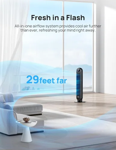 Vista 6 de Dreo Ventilador de pedestal oscilante de 120°+120° de 8 velocidades y ventilador de torre de 4 velocidades oscilante de 90° de 25 pies/s